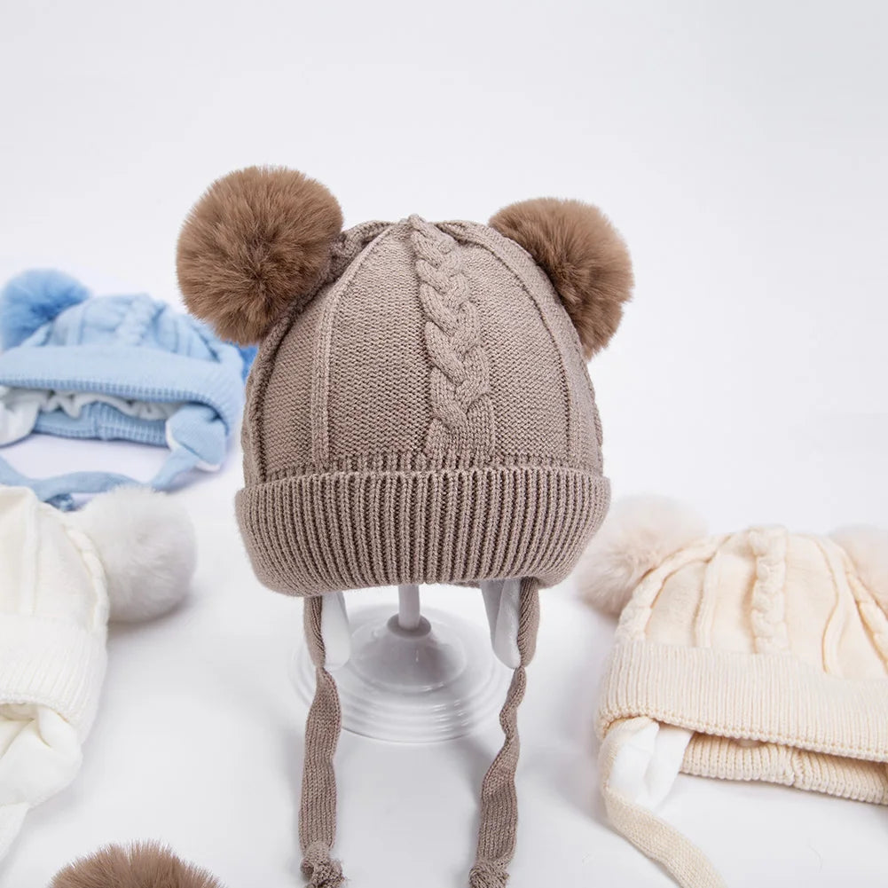 Touca Infantil de Tricô com Orelhinhas de Urso – Unissex | Forrada em Algodão | Proteção para Ouvido | 0 a 3 Anos
