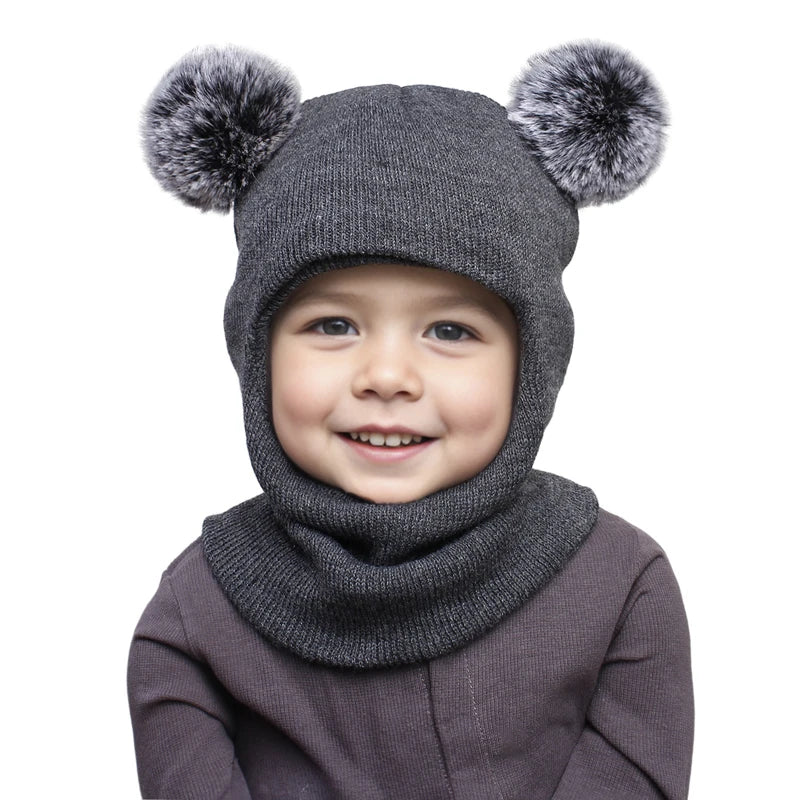 Touca Infantil com Cachecol Integrado – Modelo Tricô com Pompom | Para Meninos e Meninas de 1 a 5 Anos