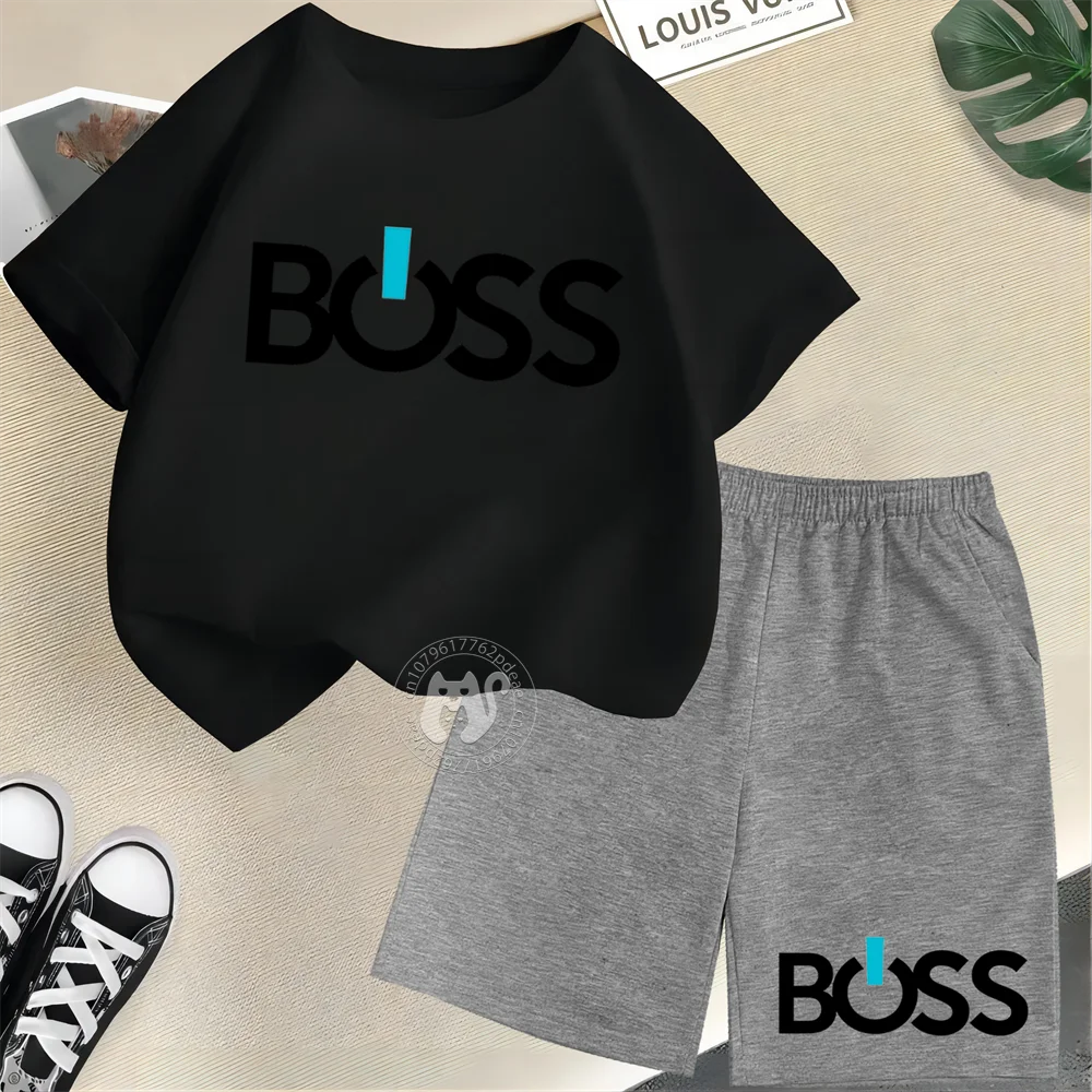 Conjunto Infantil "BOSS" Estilo Streetwear – Camiseta + Shorts | Para Meninos e Meninas de 7 a 13 Anos