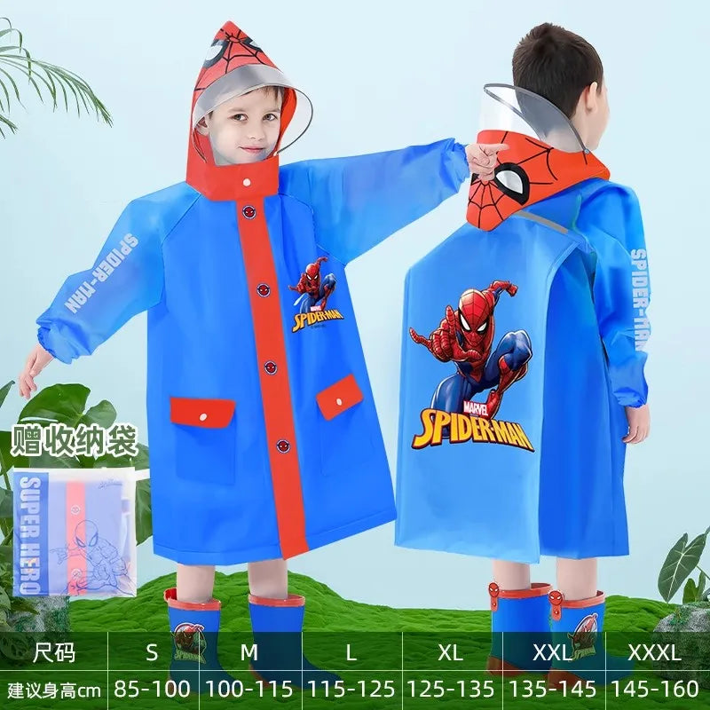 Capa de Chuva Infantil Disney – Modelos Elsa e Homem-Aranha | Impermeável com Espaço para Mochila | Unissex