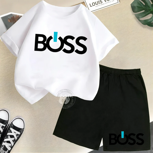 Conjunto Infantil "BOSS" Estilo Streetwear – Camiseta + Shorts | Para Meninos e Meninas de 7 a 13 Anos