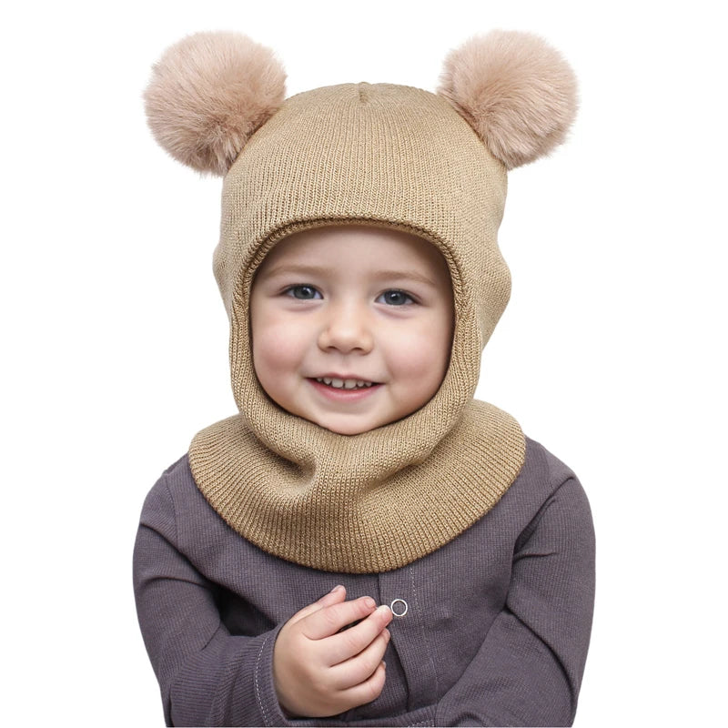 Touca Infantil com Cachecol Integrado – Modelo Tricô com Pompom | Para Meninos e Meninas de 1 a 5 Anos