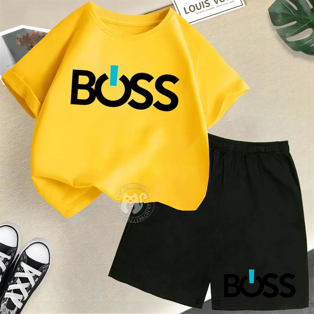 Conjunto Infantil "BOSS" Estilo Streetwear – Camiseta + Shorts | Para Meninos e Meninas de 7 a 13 Anos