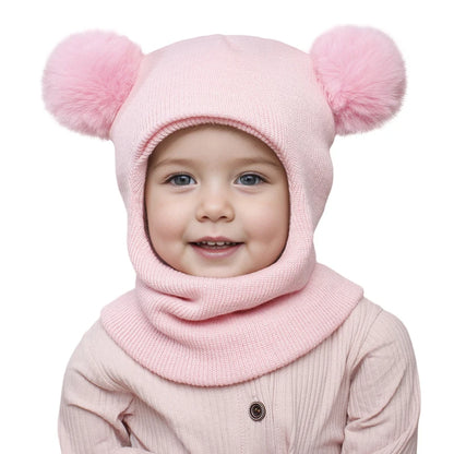 Touca Infantil com Cachecol Integrado – Modelo Tricô com Pompom | Para Meninos e Meninas de 1 a 5 Anos