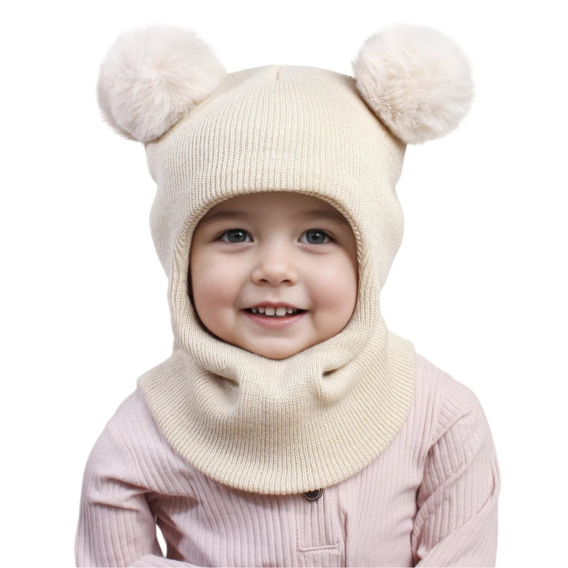 Touca Infantil com Cachecol Integrado – Modelo Tricô com Pompom | Para Meninos e Meninas de 1 a 5 Anos