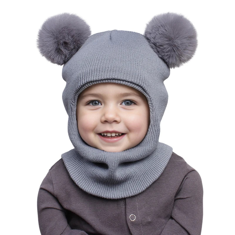 Touca Infantil com Cachecol Integrado – Modelo Tricô com Pompom | Para Meninos e Meninas de 1 a 5 Anos
